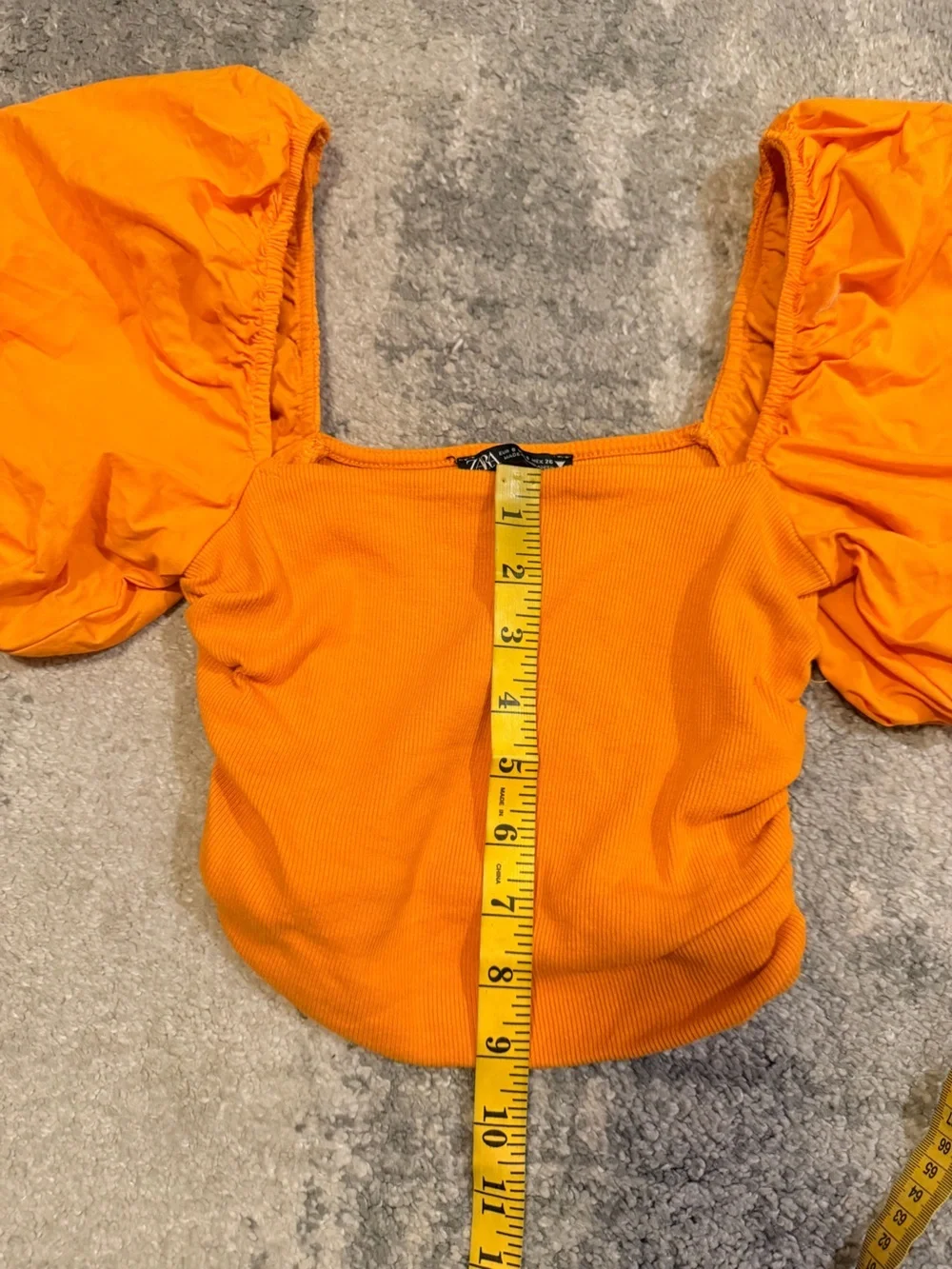 Zara Orange Puff Sleeve Crop Top